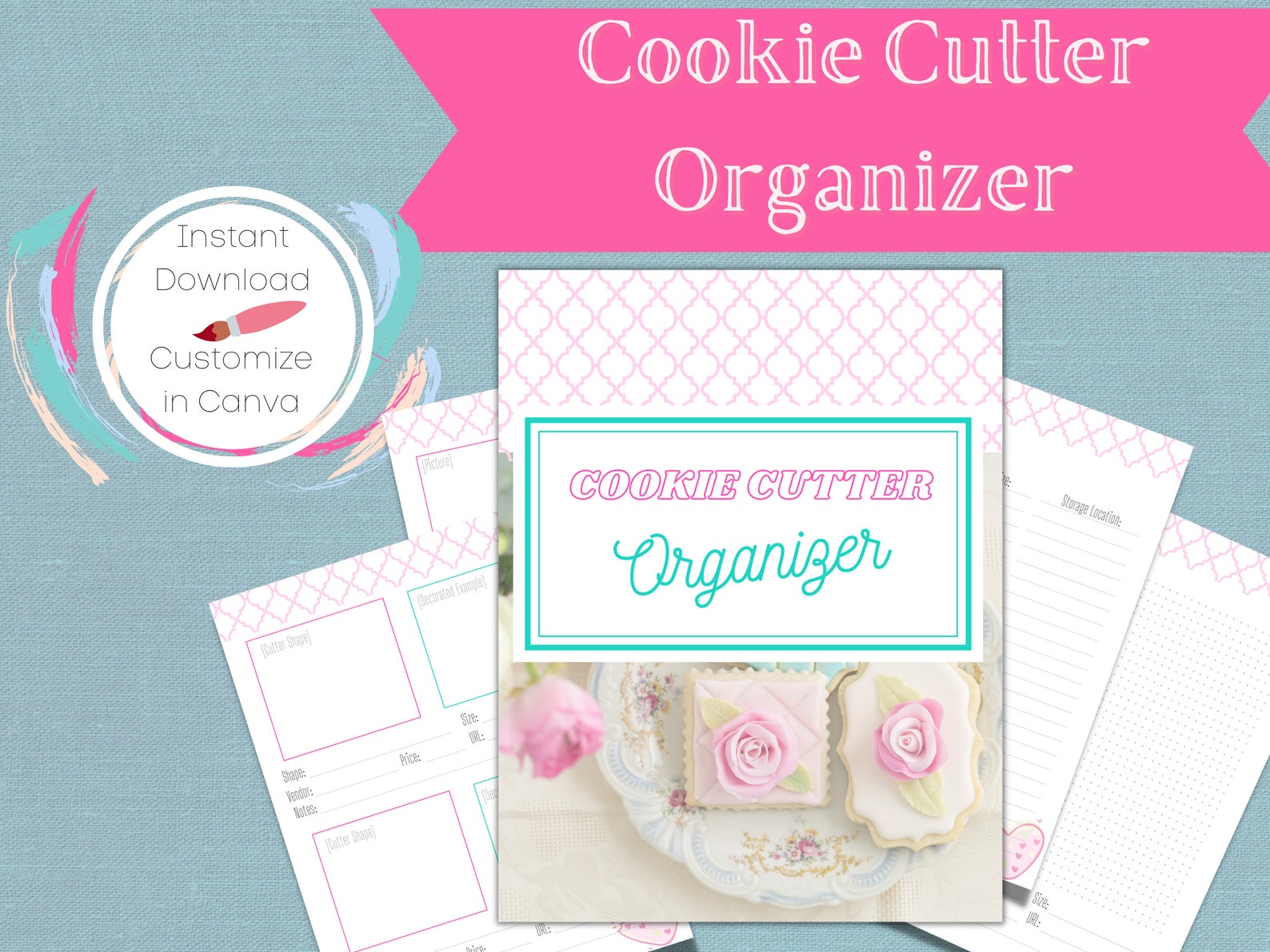 Cookie Cutter Organizer, Printable PDF, Editable Canva Template, Sugar