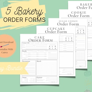 Bakery Order Forms Bundle, Printable PDF, Editable Canva Template, Bakery Template, Cake Order Form Template