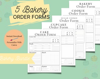 Bakery Order Forms Bundle, Printable PDF, Editable Canva Template, Bakery Template, Cake Order Form Template