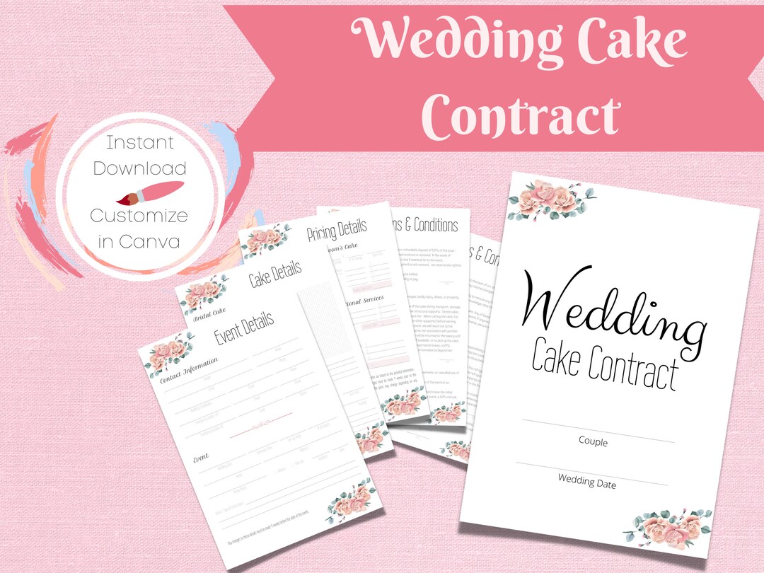 Cake Contract, Printable PDF, Editable Canva Template, Wedding Cake