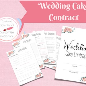 Cake Contract, Printable PDF, Editable Canva Template, Wedding Cake Contract, Bakery Cake Contract Template