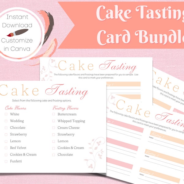 Cake Tasting Card, Wedding Cake Consultation Card, Printable PDF, Editable Canva Template, Bakery Sample Evaluation