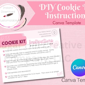 Cookie Kit Instructies Sjabloon, DIY Cookie Decorating Card voor Valentijnsdag, Instructiekaart voor Sugar Cookie Kits, Valentines Cookie Kit