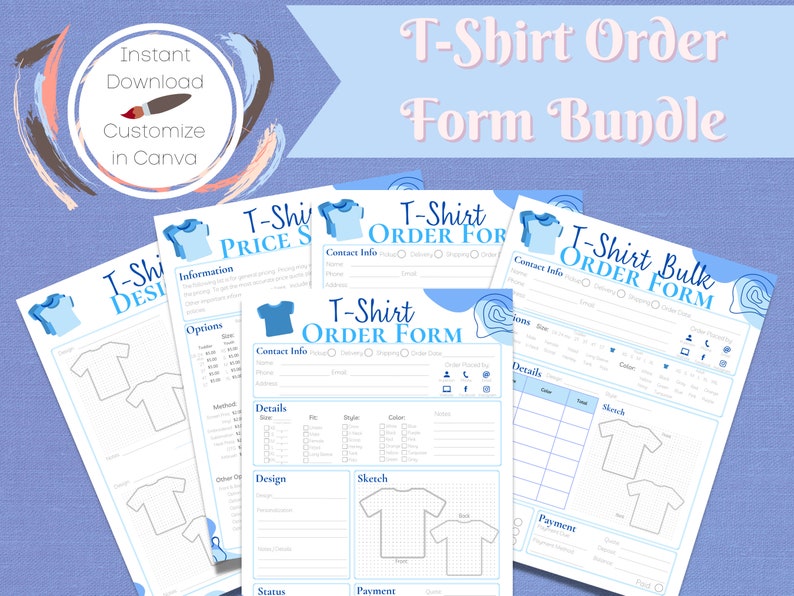 T-shirt Order Forms Bundle Printable PDF Editable Canva - Etsy
