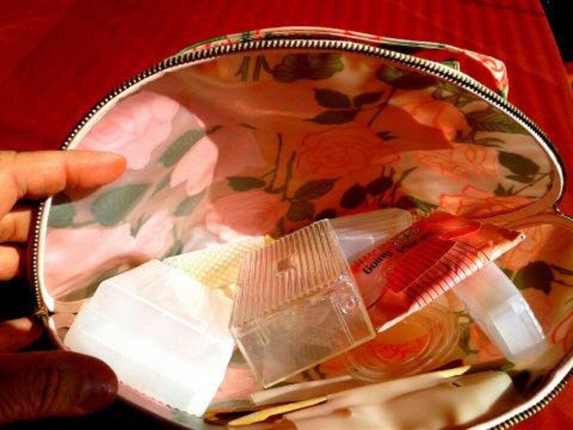 Vintage Cosmetic Case Floral Pink Roses Midcentury Vinyl Etsy