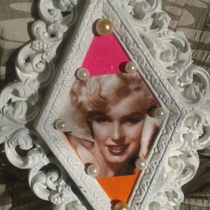 Marilyn Monroe Glamour Inspired White, Shabby Chic, Cottage Chic, Old Hollywood,Ornate, Hollywood Regency Decoupage Wall Hanging, Photo,OOAK image 3