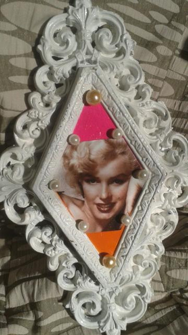 Marilyn Monroe Glamour Inspired White, Shabby Chic, Cottage Chic, Old Hollywood,Ornate, Hollywood Regency Decoupage Wall Hanging, Photo,OOAK image 3