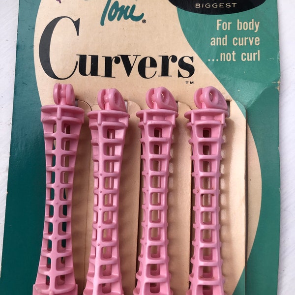 Vintage Midcentury Toni Pink Plastic Curler Set with Packaging