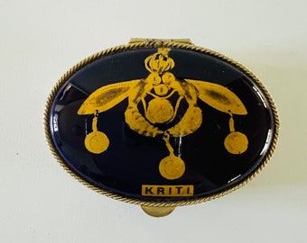 Petite boîte à pilules à bijoux bibelot ronde ovale ancienne en émail, France KRITI