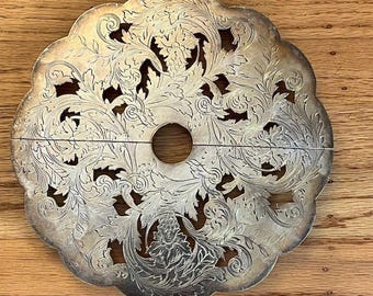 Antique Silver Plate Expandable Trivet With Ornate Engraved Floral Design Adjustable 10 - 12 Inches