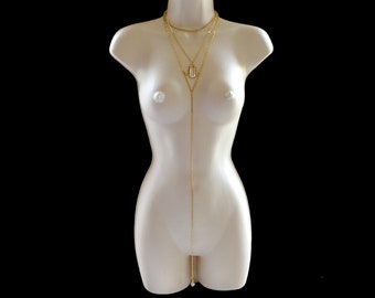 Clitoral Jewelry Necklace, Sexy Layered Necklace chain Clit Clip and crystals gold Kinky Body Chain BDSM jewelry Mature sex toy gift for her