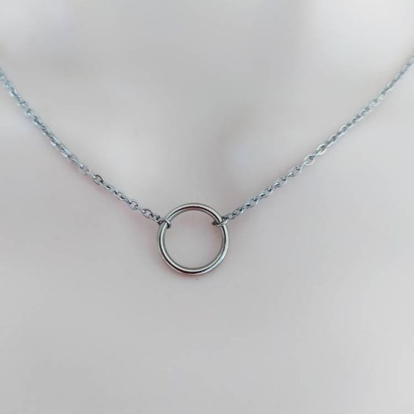 Stainless Steel Submissive O Ring Necklace, Minimalist Discreet Day Collar, Infinity circle, Slave o-ring Necklace. BDSM