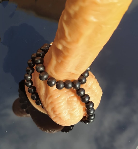 Adjustable Beaded Penis Ring, Black Wood Bead Cock Chain, Cock