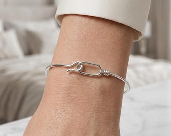 Silver Plated Copper Bangle Bracelet – Minimalist Cuff with Infinity Hook Clasp