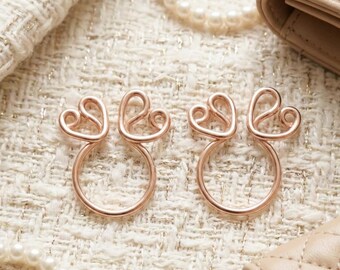 Handmade Copper Clip-On Nipple Rings: Heart Crystal Non-Piercing Jewelry