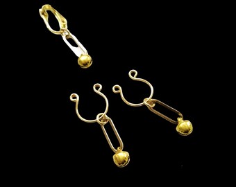 Gold Clitoral Clamp and Nipple Ring SET with dangle bell, Non-Piercing Nipple Noose BDSM JEWELRY Intimate Jewelry, Mature women Sex Toy gift