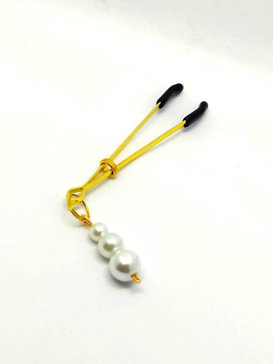 Gold Clit Clamp Tweezer With Pearls Non Piercing Sexy pic