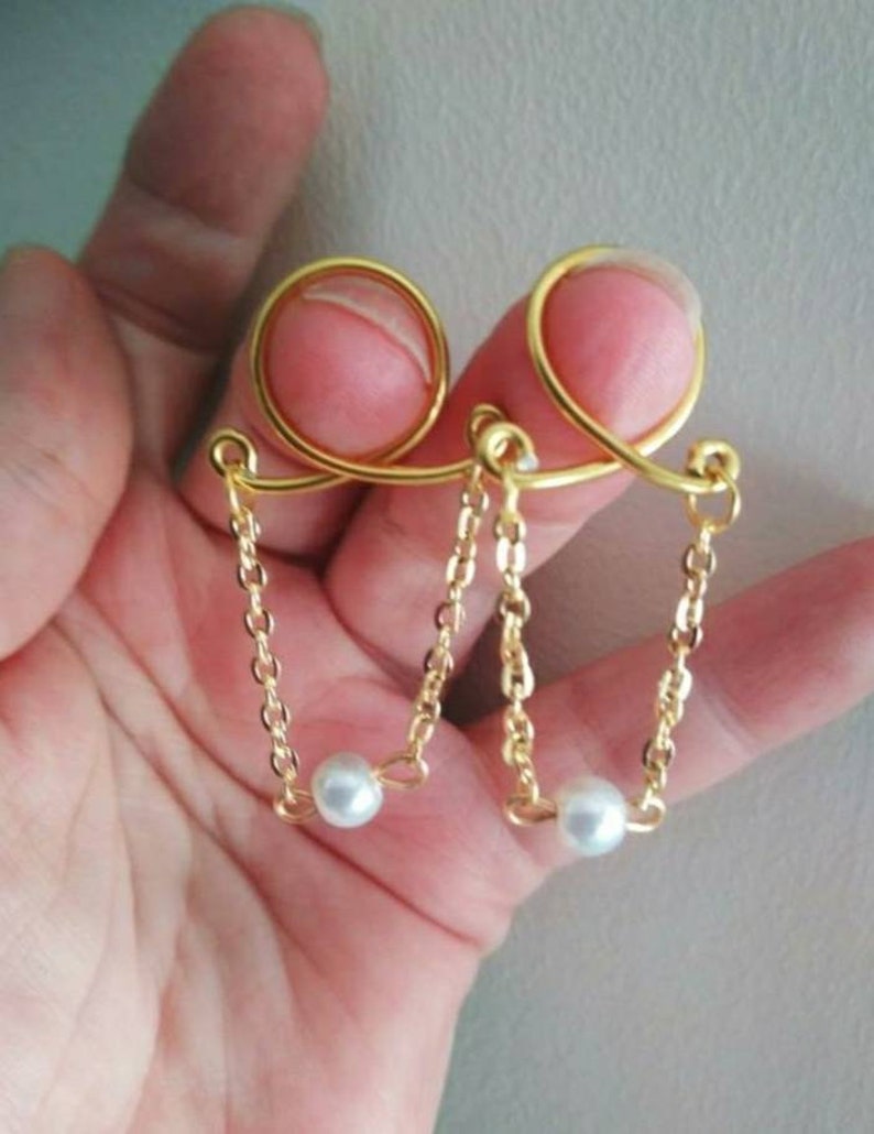 Nipple Clamps Non Piercing Nipple Rings With Pearl Chain Etsy Canada