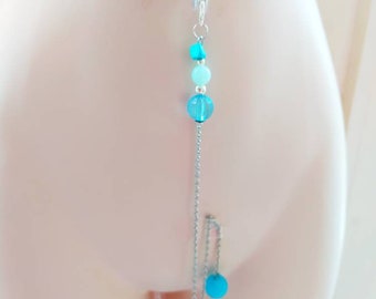 Belly to Vagina Chain, Sexy Body Chain, Blue Dangle Jewelery nickel free, Belly Button bar, Kinky Chain Vagina ball, Adult toy bdsm sex toys
