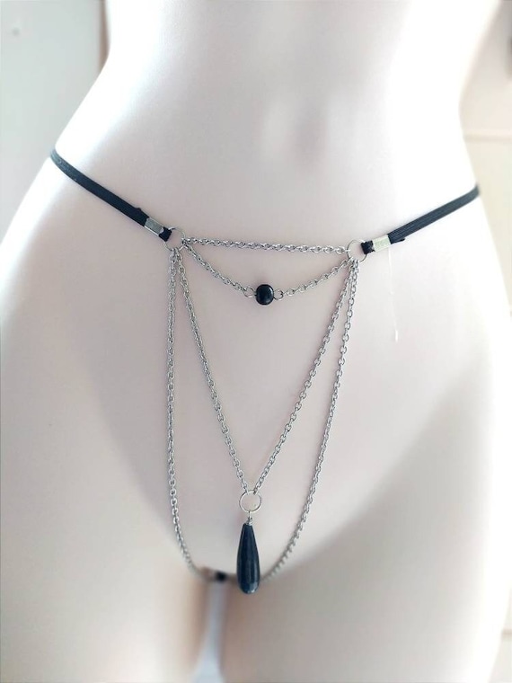 Open G-string chain with drop Exciter Black Chalcedony Stone