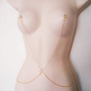 Nipple Jewelry, Nipple Chain, Nipple Barbell Noose Necklace, Sexy gold Body Chain Bar, Nipple Rings, Bondage Mature, BDSM sex toys image 9