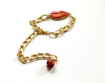 Penis jewelry Chain Gold Stainless Steel Non Piercing Penis Chain red lips and bell, Bold Sexy Cock Lasso MATURE Penis Noose gift for men