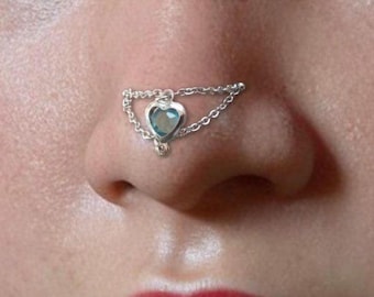 Heart Nose Chain for Double Piercings: Stainless Steel Nasalang Jewelry