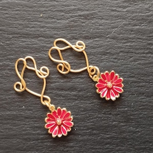 Adjustable Clip On Nipple Jewelry, Nipple Rings No Piercing with Red Flowers, Clip on Nipple Clamp, Elegant Nippies, Nipple Jewelry Gift