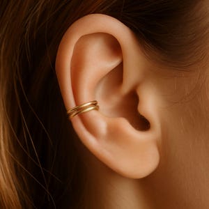Double Band Ear Jacket – Minimalist Conch Earrings, No Piercing, Non Pierced Ear Cuff, Handmade Spiral Ear Wrap, Adjustable Ear Jewelry