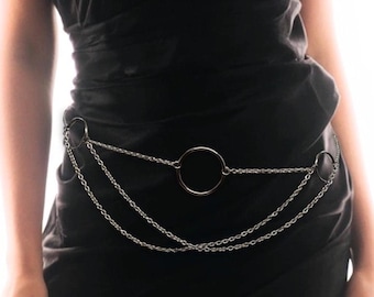 Adjustable Stainless Steel Crotchless Chain Belt, O-Ring Body Jewelry