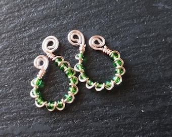 Adjustable Clip-On Nipple Rings: Beaded Copper Wire, Crystal Nipple Jewelry