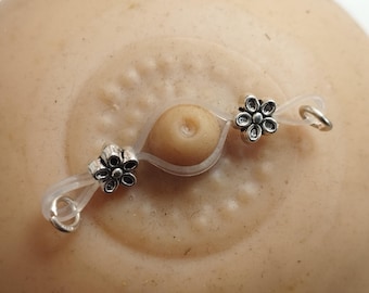 Flower Bead Nipple Noose Barbell: Non Piercing Erotic Body Jewelry