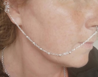 Chaîne nez à oreilles avec petites boules métalliques, anneau nasal non perforant. Bijoux de corps. Faux anneau de nez Septum avec chaîne en argent