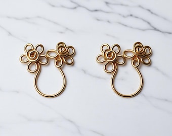 Adjustable Clip On Nipple Rings: Copper Wire Flower Charm, Non Piercing Jewelry