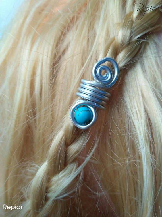 Turquoise Beads Dreadlocks, Loc Hair Accessories, Hair Jewelry, 2 Viking  Jewelry, Boho Festival Spiral Celtic Cuff, Loc Beads, Beard Beads 