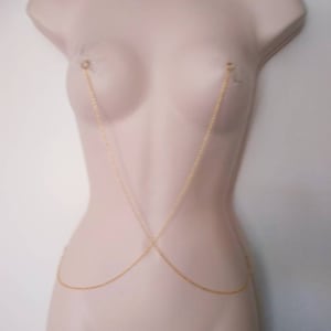 Nipple Jewelry, Nipple Chain, Nipple Barbell Noose Necklace, Sexy gold Body Chain Bar, Nipple Rings, Bondage Mature, BDSM sex toys image 2