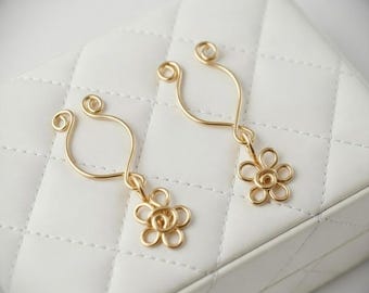 Adjustable Clip On Nipple Rings: Copper Wire Flower Charm, Non Piercing