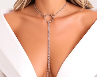 Stainless Steel Submissive O Ring Necklace to nipples, Minimalist Discreet Day Collar, Infinity circle, Slave o-ring Necklace. Mature BDSM