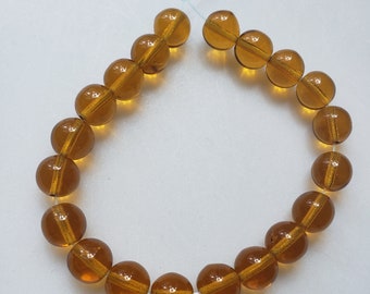 Vintage Czech Pressed Glass Transparent Medium Amber Color 10mm Round Beads 20 PCS