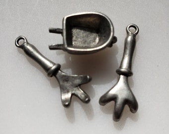 Vintage Pewter Garden Tools Charm Set - Silver or Bronze Finish