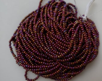 Czech Seed Bead Size 11/0, Full Hank, Brick Red Opaque with Iris Finish