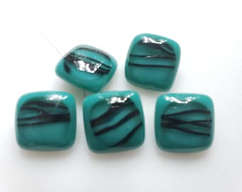 Vintage Buttons Loose -  Lampwork Buttons Teal & Black 5 PCS