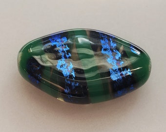 Vintage Handcrafted Lampwork Bead Blue Dichroic with Green Swirls