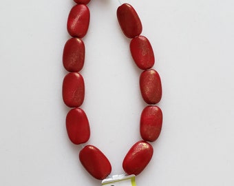 Vintage Czech Pressed Glass Opaque Red Twisted Rectangular Wafer Beads With Gold Finish 12 PCS