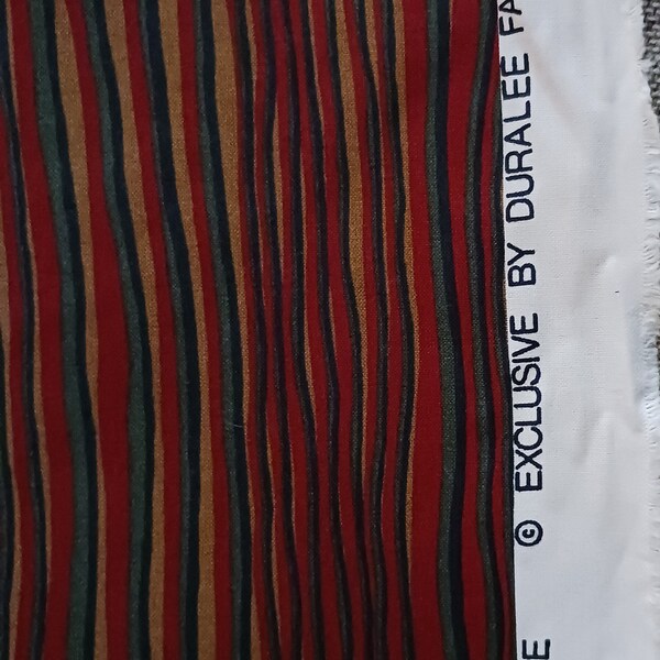 Fabric Duralee Fabrics Wavy Stripe Burgandy/Green/Gold 2 yds. New Old Stock