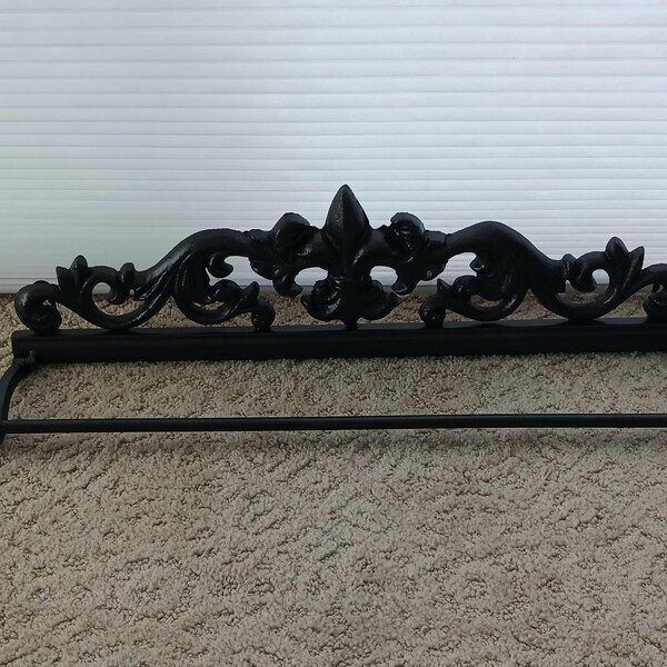 Fleur De Lis Towel Rod Cast Iron Oil Rubbed Bronze 21 Inches Long