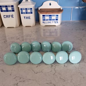 Vintage Light Teal Porcelain Drawer Knobs Cabinet Knobs 1.5 Inch Diameter set of 12 w/ Screws