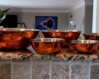 Copper Plated Stainless Steel Mixing Bowl Set With Rings 5 Piece Made in Korea