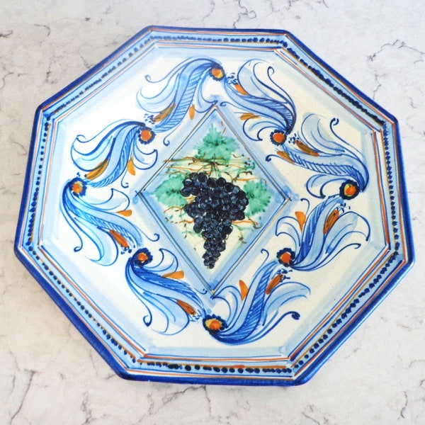 Judici Caltagirone Plate Octagon Plate Italy 8 inch Blue, White, and Yellow #1