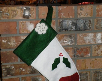 Wool Felt Christmas Stocking: Red Holly Bird